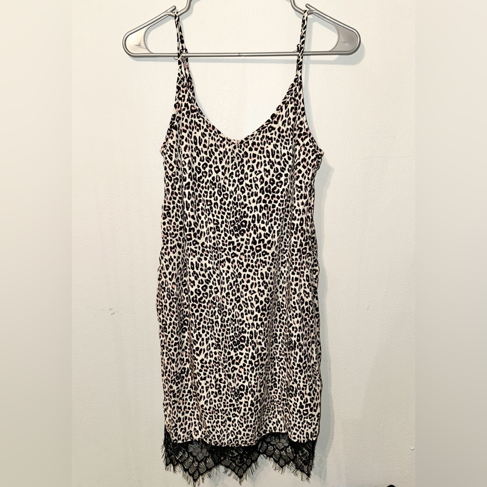 SHIFT Leopard Print Slip Dress with Lace Trim
